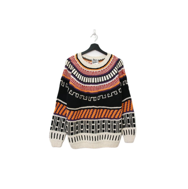 Back to Green - Retro Sweater with All-Around Pattern ws-50 vintage sweater - Women's Sweaters - Cotton & Hemp 