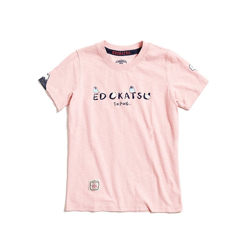 江戸桂 マニー文鳥刺繍ロゴ半袖Tシャツ レディース (ピンク) #衣 - Tシャツ - コットン・麻 ピンク