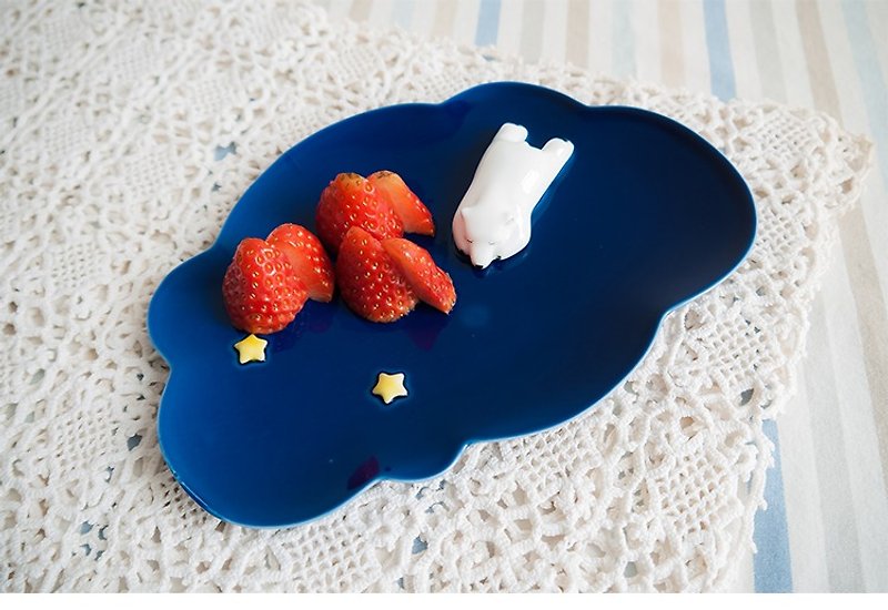 Three shallow ceramic | Original Polar Bears (Ji blue) and dessert saucer pure hand-painted creative birthday gift - Pottery & Ceramics - Porcelain 