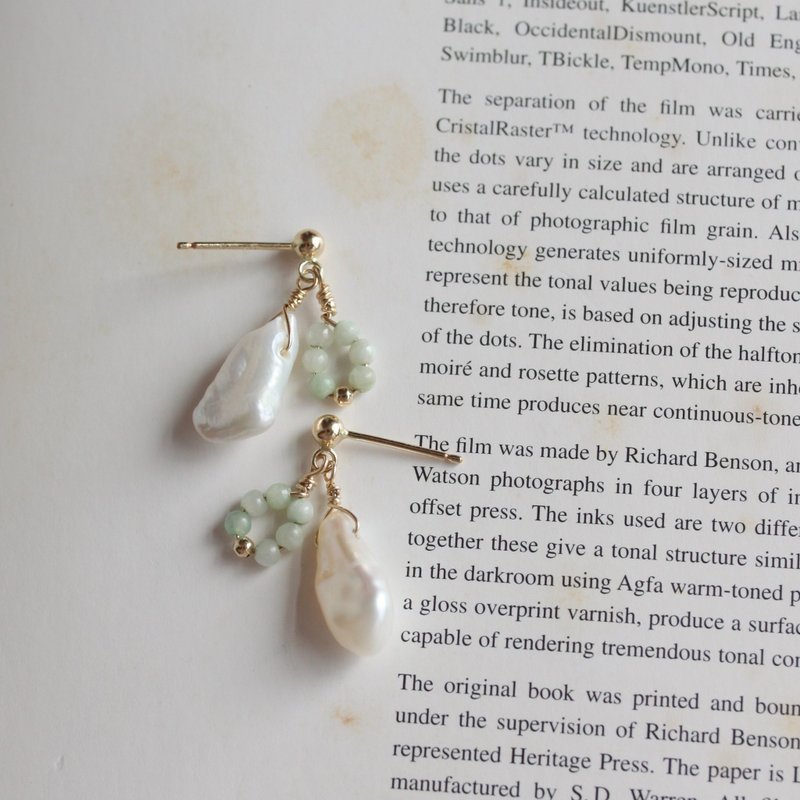 [Graduation Gift] Snuggle-Natural Pearl Jade Earrings - ต่างหู - ไข่มุก สีเขียว