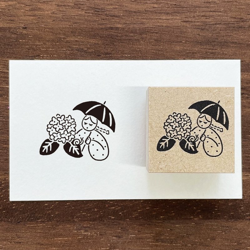 Marl-chan illustration stamp hydrangea June rubber stamp girl made in Japan a-116 - Stamps & Stamp Pads - Wood 