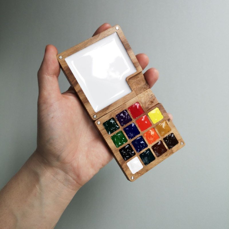 Wooden watercolor palette for sketch (without paint).Attaches to the sketchbook. - วาดภาพ/ศิลปะการเขียน - ไม้ 