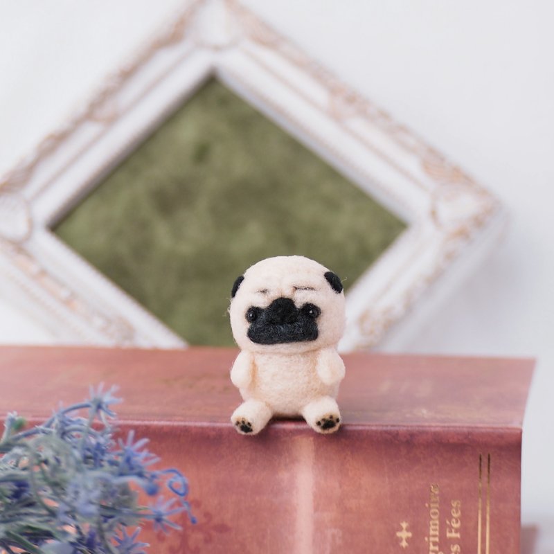 玩偶風格眉毛哈巴狗 (電話哈巴狗・黑哈巴狗) 羊毛氈 - 公仔模型 - 羊毛 卡其色