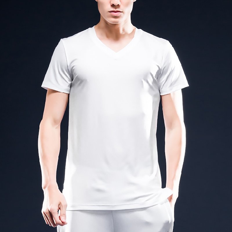 AquaTouch InstaDRY Men's 1/4 Sleeve Low Neck Slim Fit V-neck T-Shirt - White - ชุดกีฬาผู้ชาย - เส้นใยสังเคราะห์ 