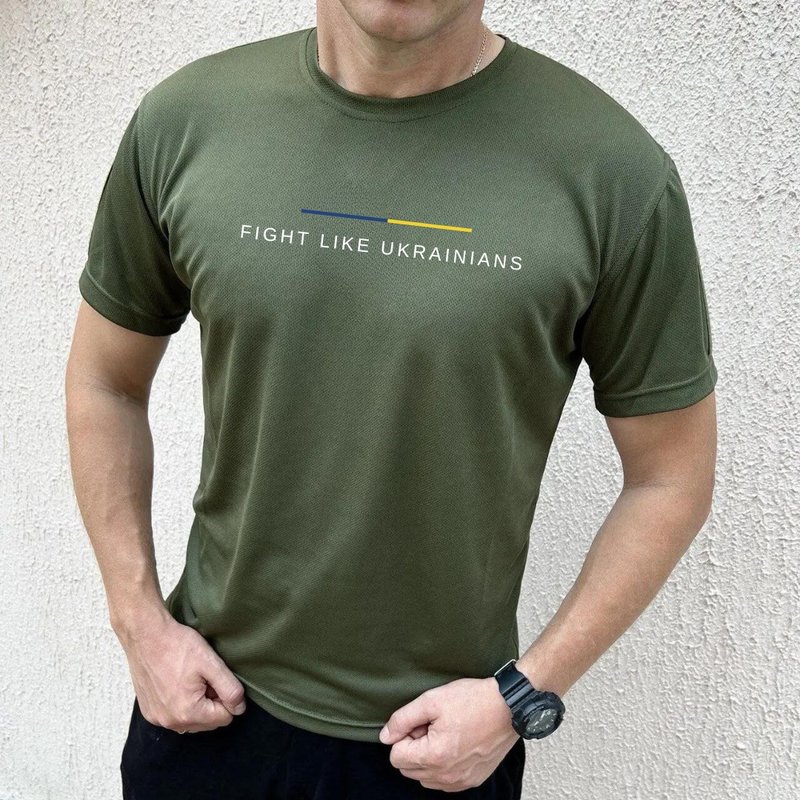 Zelensky Shirt Fight Like Ukrainians | Ukrainian Clothing Like Zelenskyy - Men's Shirts - Cotton & Hemp Khaki