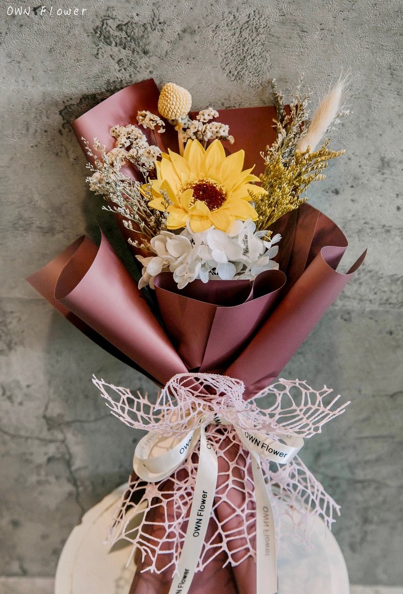 向日葵花束/乾燥花束/畢業花禮/太陽花花束/畢業花束/畢業季花束 - 乾燥花/永生花 - 植物．花 粉紅色