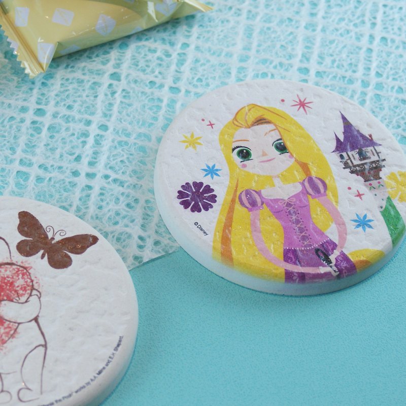 [Christmas gift] Rapunzel-Genuine Disney 盪 Algae Earth Absorbent Round Mat (Excluding Asbestos) - Coasters - Other Materials White