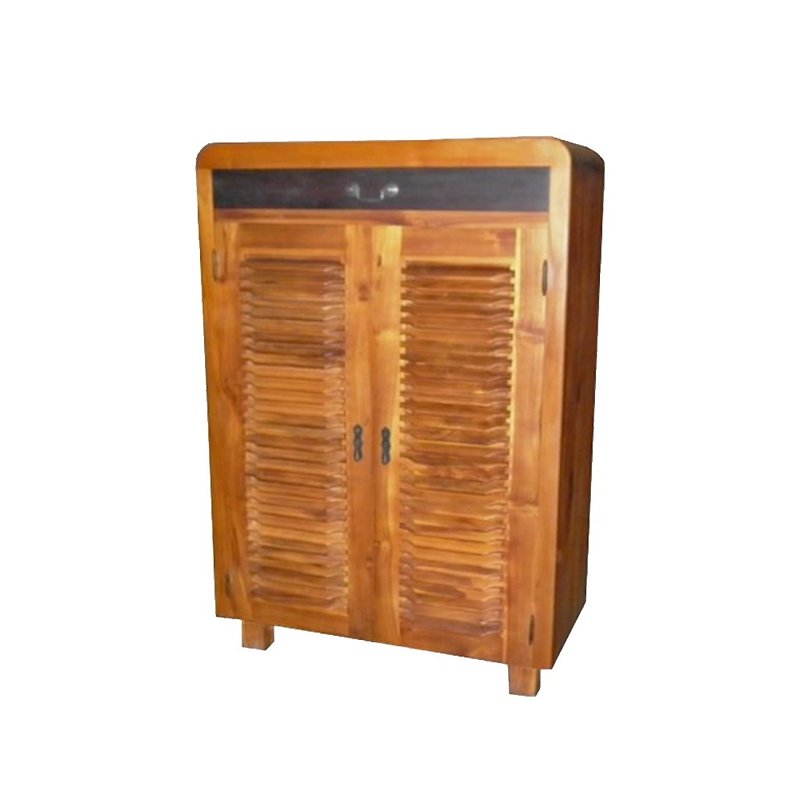【Jidi Cityチークの木材100%家具】RPSC025Aチークの木ルーバー形状両開き下駄箱 - その他の家具 - 木製 ブラウン