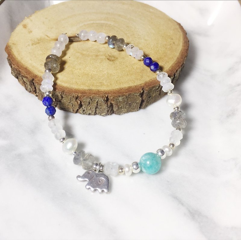 MH sterling silver natural stone custom series _ beautiful yearning _ Tianhe stone - Bracelets - Semi-Precious Stones Blue