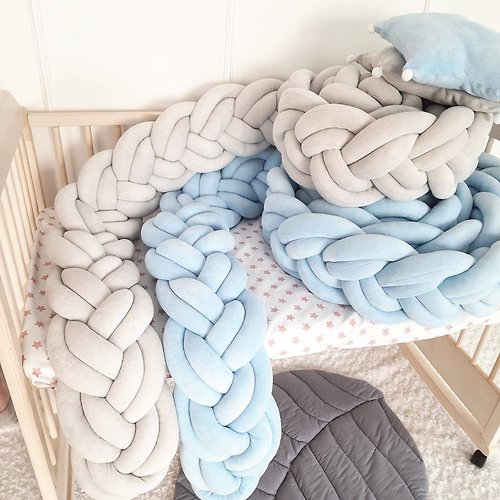 AllbrightKids Braided crib bumper. Nursery crib bedding + Star pillow as a gift!
