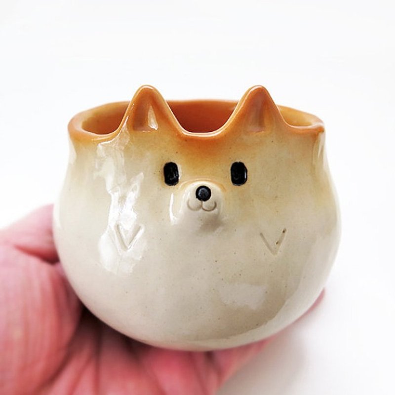Ceramics tableware  "The cup of Shiba Inu type"　柴犬・工房しろ - 咖啡杯/馬克杯 - 陶 橘色
