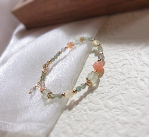 澄慕cheng mu 綠磷灰、葡萄石、太陽石 天然石手鍊