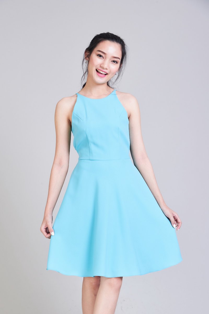Pastel Blue Dress Party Dress Backless Dress Crisscross Back Evening Gown  - One Piece Dresses - Polyester Blue