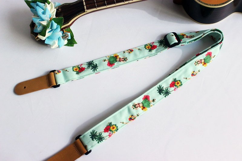 ukulele strap  hula girl green b - กีตาร์เครื่องดนตรี - ผ้าฝ้าย/ผ้าลินิน สีเขียว