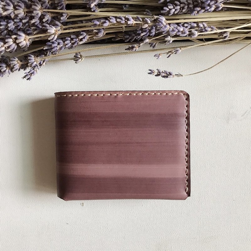 Leather short clip│handmade wallet│vegetable tanned leather│raspberry - Wallets - Genuine Leather Red