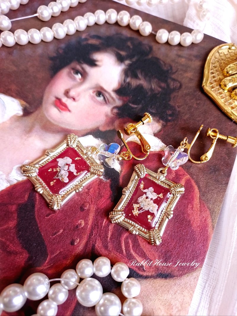 Autumn Wine Heart Oil Painting Earrings - ต่างหู - วัสดุอื่นๆ 