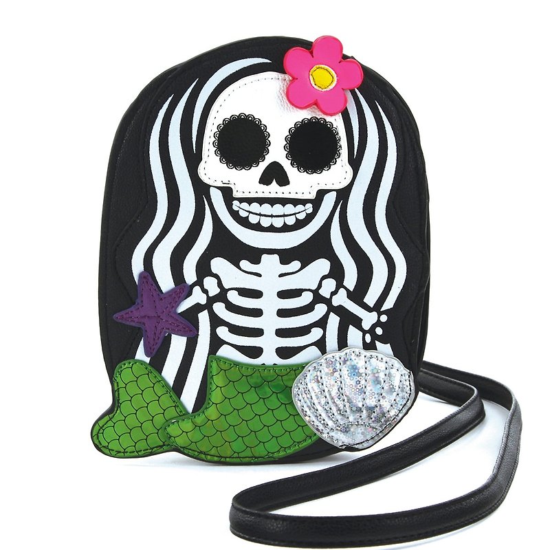 Sleepyville Critters - Skeleton Mermaid Crossbody Bag - กระเป๋าแมสเซนเจอร์ - หนังเทียม สีดำ