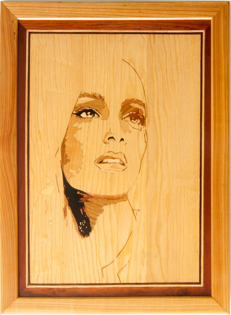 Lady emotion inlay mosaic panel home wall decor boho living room bedroom wall - 壁貼/牆壁裝飾 - 木頭 橘色