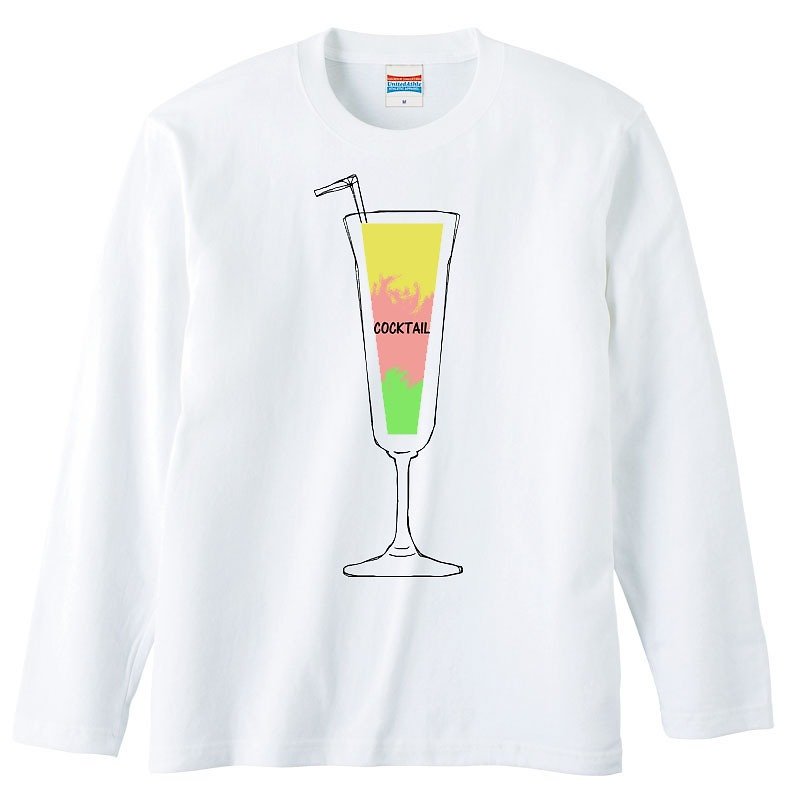 [Long Sleeve T-shirt] Cocktail 2 - เสื้อยืดผู้ชาย - ผ้าฝ้าย/ผ้าลินิน ขาว