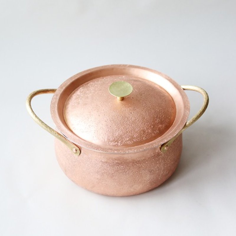 Hammer-patterned pure copper two-handed pan 18 cm - เครื่องครัว - ทองแดงทองเหลือง สีนำ้ตาล