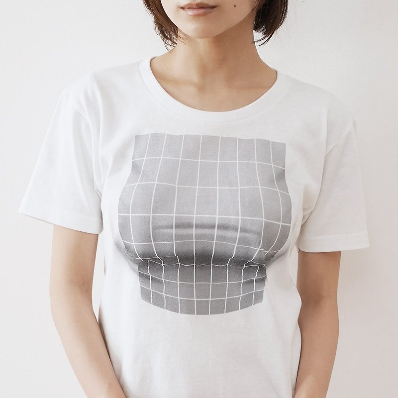 Cotton & Hemp Women's T-Shirts Gray - Mousou Mapping T-shirt/ Illusion grid