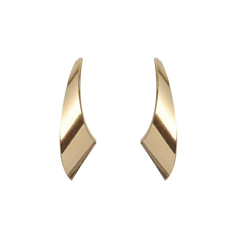 Bent metal earrings pure silver ear pins (two ways to wear) - ต่างหู - โลหะ สีทอง