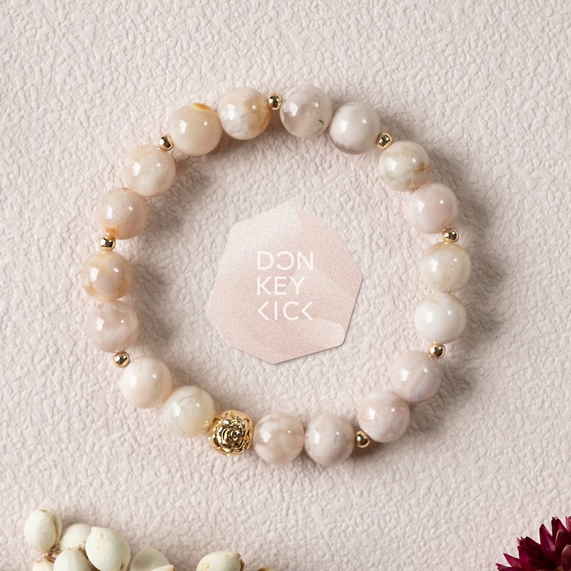 Bridal White Cherry Blossom Agate genuine gemstones stretch bracelet - สร้อยข้อมือ - คริสตัล ขาว