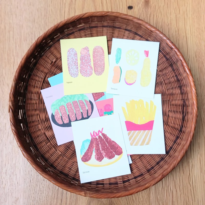 Short Message Cards | Fried Food Assortment | Pack of 11 | Fried Food Illustrations | Paper Goods | Stationery - 卡片/明信片 - 紙 白色