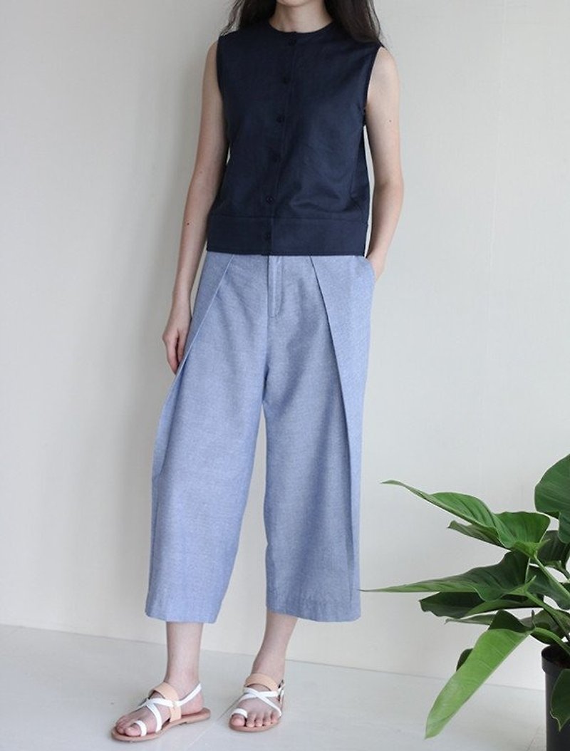 Sky blue cotton linfted wide pants (cloth for batch please contact us to see the new color card) - Women's Pants - Cotton & Hemp 