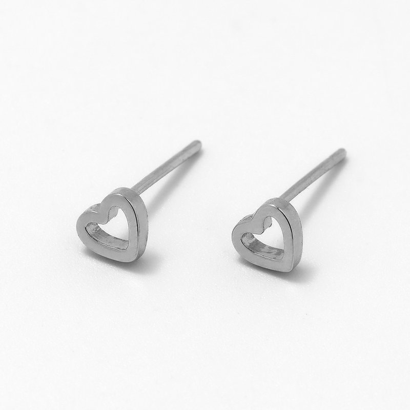 14k gold mini open heart earring silver - ต่างหู - ทองแดงทองเหลือง สีเงิน