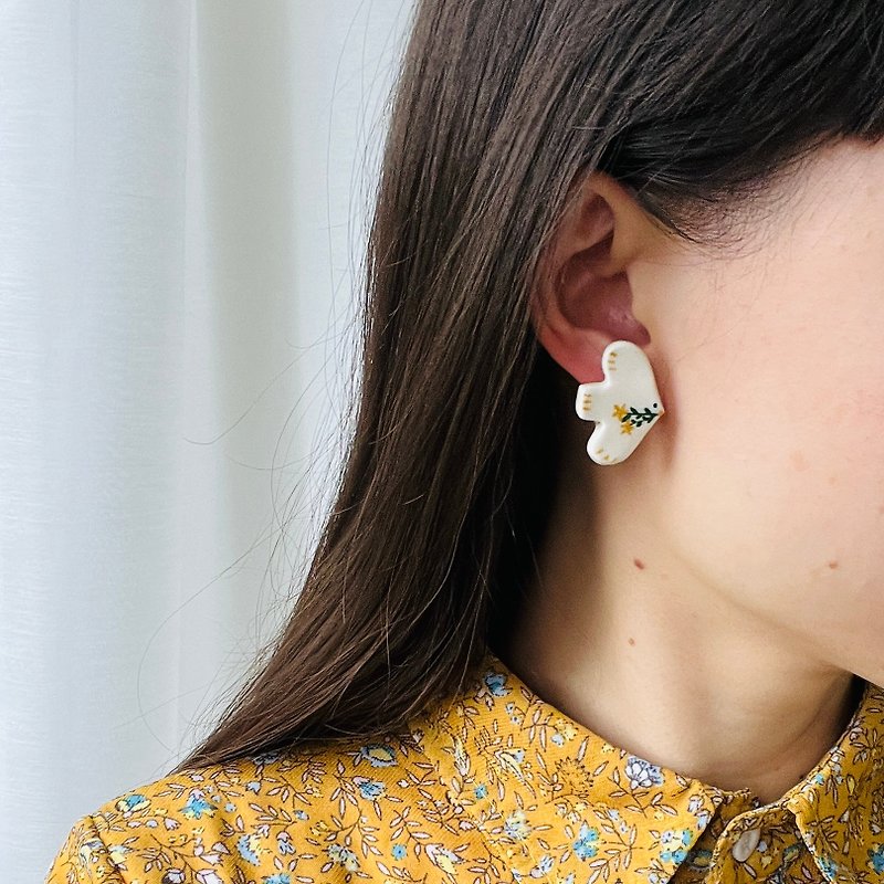 Clip-On earrings—the bird of string flowers, the bird of happiness - ต่างหู - ดินเหนียว 