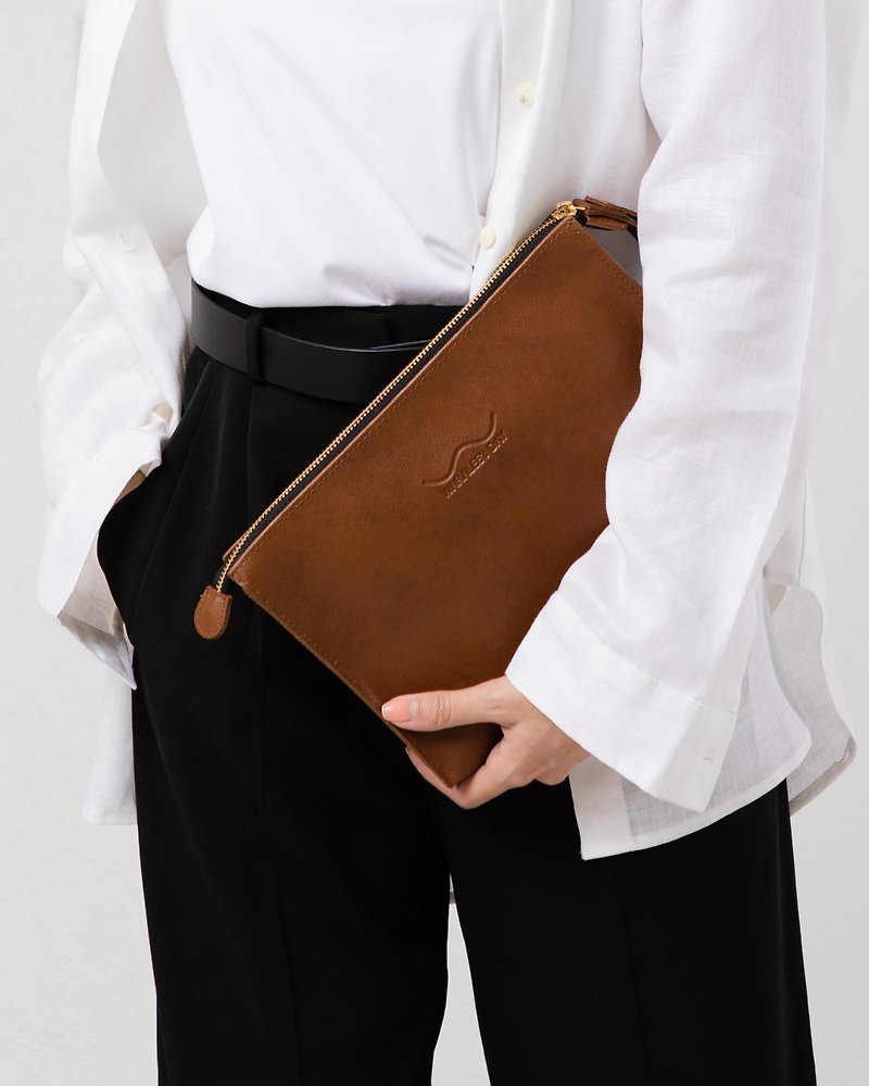 WARALEE's DAY | Pouch Bag (Brown) - Clutch Bags - Faux Leather Brown