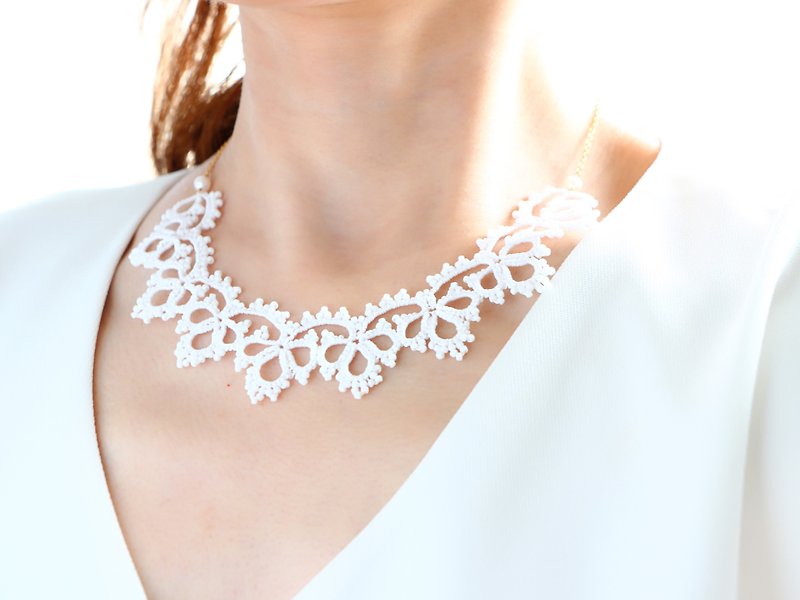 14kgf-Tatting necklace (white) - ネックレス - コットン・麻 ホワイト
