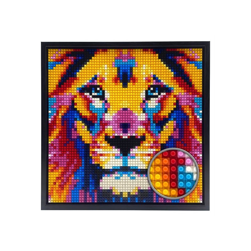 Colorful Lion mini-Brick Portrait Kit, Includes Photo Frame - Posters - Plastic Multicolor