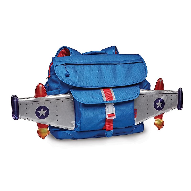 美國Bixbee飛飛童趣系列-天空藍噴射機中童輕量舒壓背包/書包 - 防走失/兒童背包 - 聚酯纖維 藍色