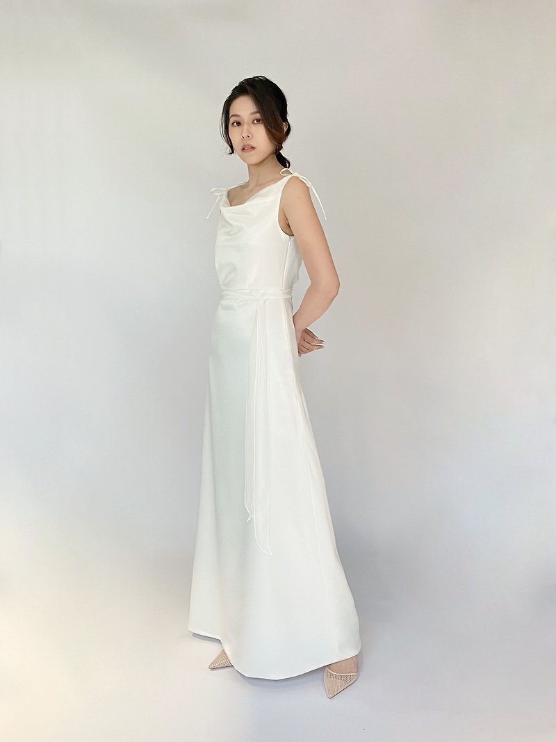 & Philosophy 簡約婚紗－垂墜感領口綁帶連身裙 - 洋裝/連身裙 - 其他材質 白色