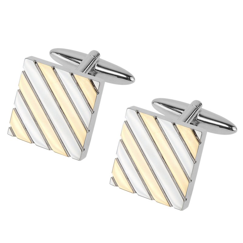 Silver and Gold Repp Stripe Square Cufflinks - Cuff Links - Other Metals Multicolor