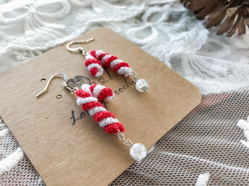 Christmas Gift, Christmas Candy Cane Crochet Earrings, Christmas Crochet Earring - Earrings & Clip-ons - Thread Red