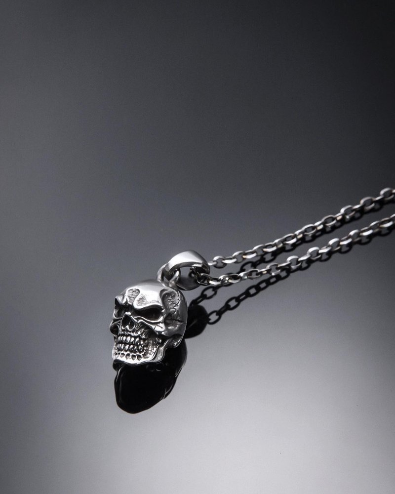 Simple Solid Skull Pendant | Simple Solid Skull Pendant Necklace - สร้อยคอ - เงินแท้ สีเงิน