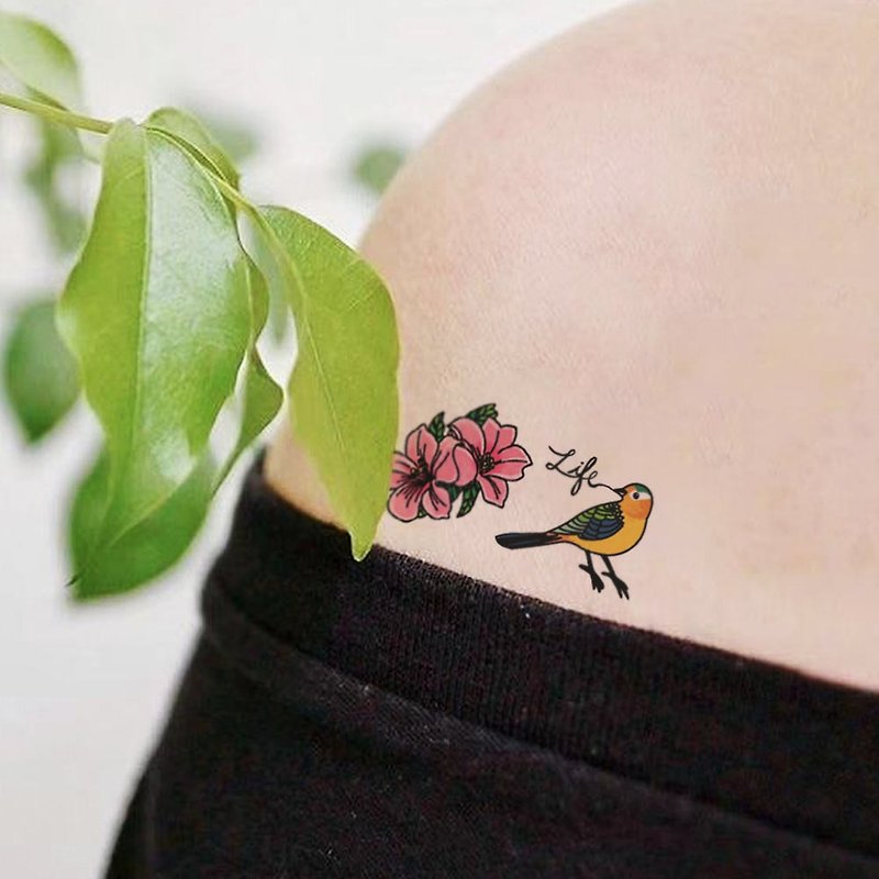 TU Tattoo Sticker -Flower and bird   waterproof Tattoo - Temporary Tattoos - Paper Multicolor
