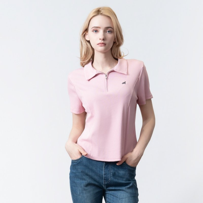 【ICare】粉紅lulu風A字切接POLO衫(F) | 女T恤 女休閒上衣 - 女 T 恤 - 棉．麻 粉紅色