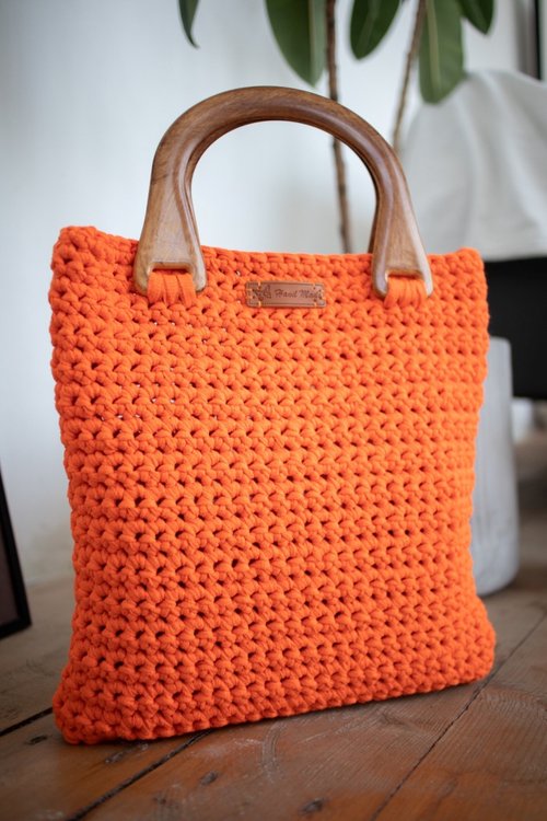 Bright orange bag with original handles. Shop Trendy Knits Handbags Totes Pinkoi