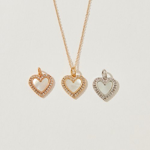 SOIRÉE BY N.Y. 蒔華芮設計師輕珠寶 霓光鑲鑽珠貝心形項鍊 (共三色)l鋯石|珍珠母貝