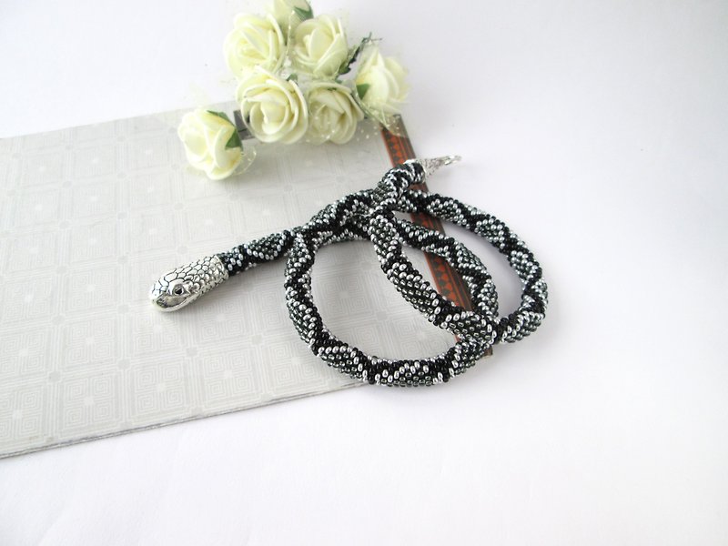 Gray Snake Necklace bracelet Black Gothic rope Witch Jewelry Beaded Necklace Wit - Bracelets - Other Materials Gray