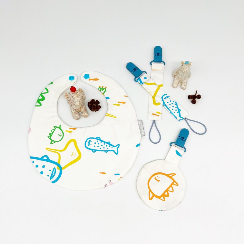 [Little Bear Bibi] Marine Animal Bib Ping An Talisman Bag Miyue Group Stingray Whale Shark - Bibs - Cotton & Hemp White