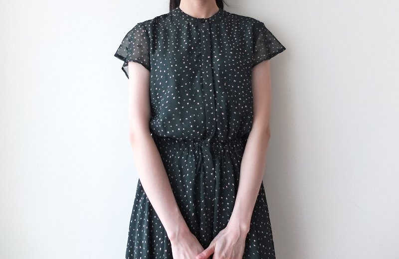 日本限量進口布料森綠雪紡緹花洋裝 - 連身裙 - 其他材質 
