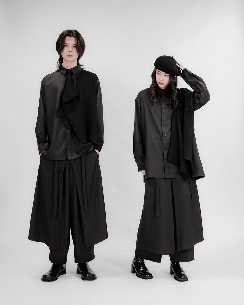 MUKK DESIGN 垂墜活片造型襯衫 - 女裝恤衫 - 聚酯纖維 黑色