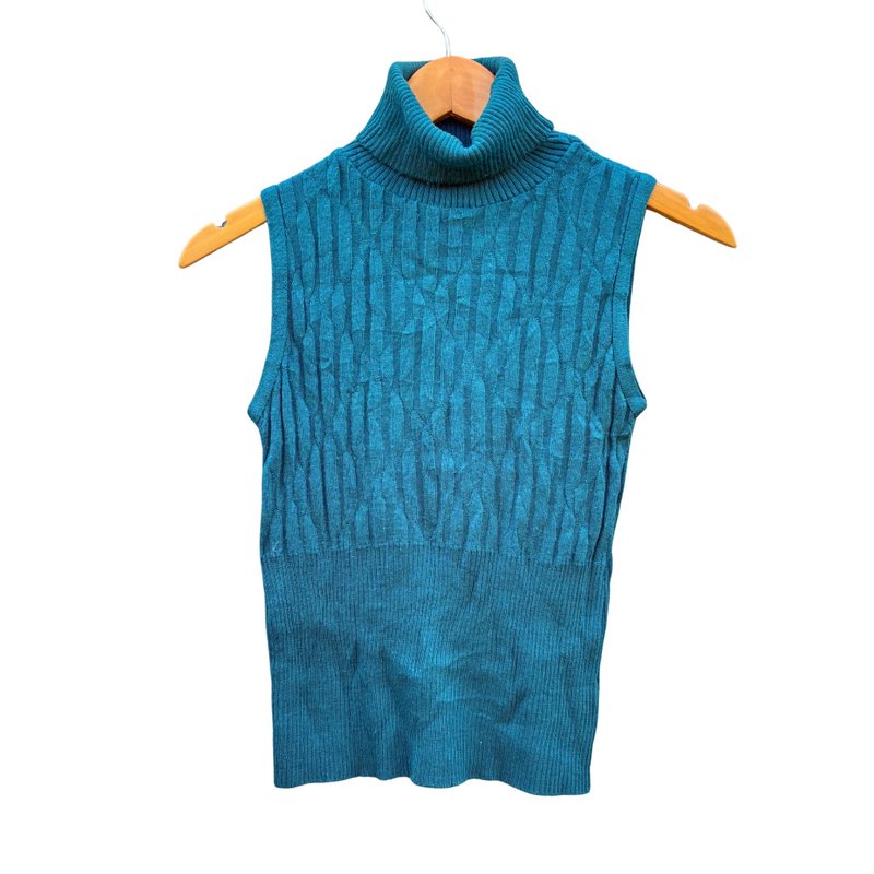 Vintage Morgan Tricot Emerald Ribbed Knit Sleeveless Turtleneck - 女毛衣/針織衫 - 壓克力 綠色