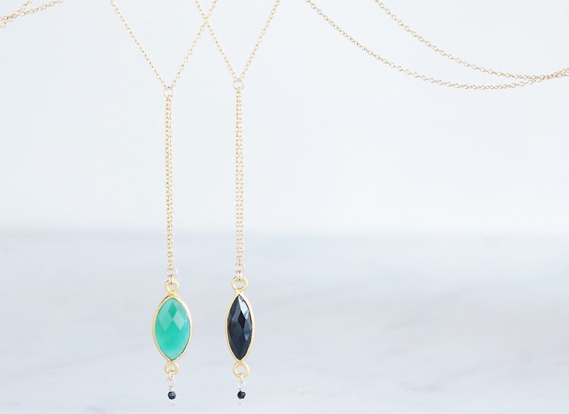 【Gold Vermeil/Gemstone】14KGF Lariat Y Choker Necklace - ネックレス - 宝石 ブラック