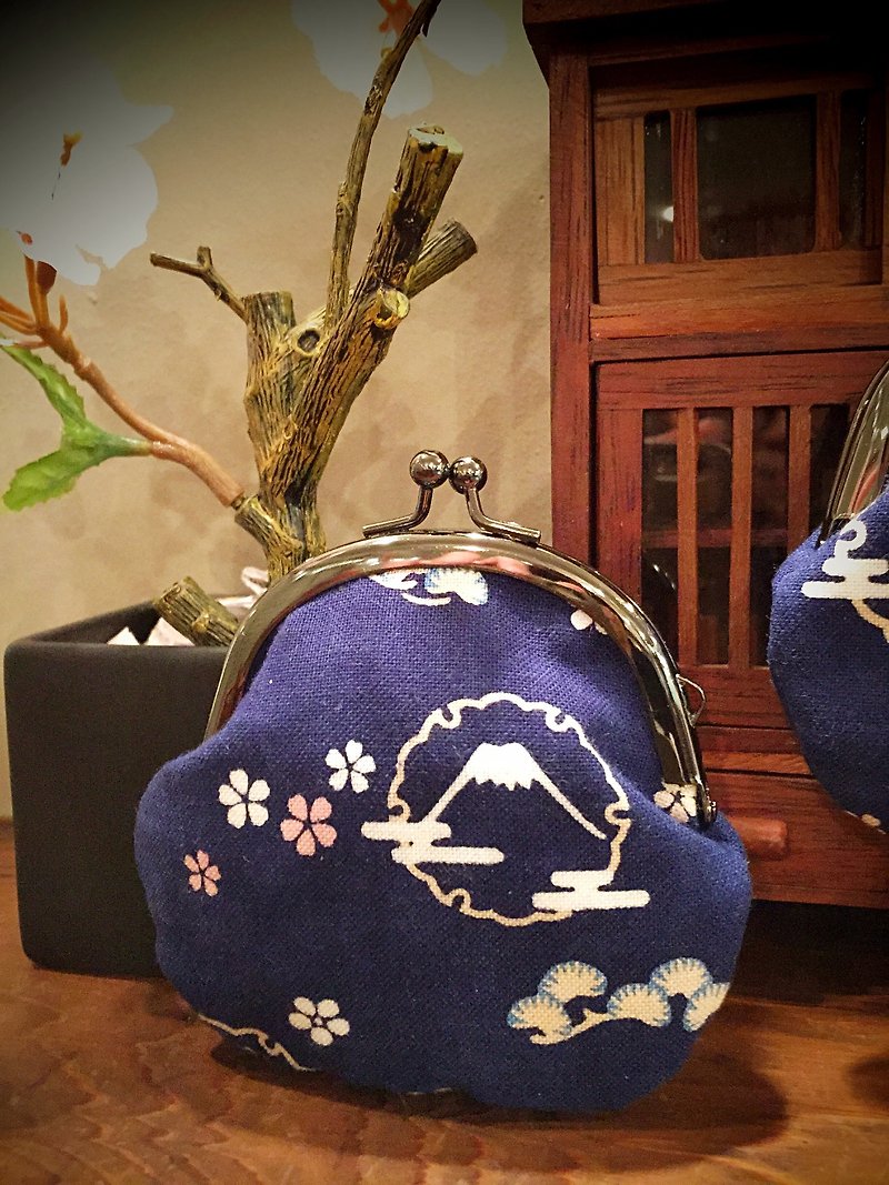 富士山櫻花小口金包 - 散紙包 - 其他材質 藍色